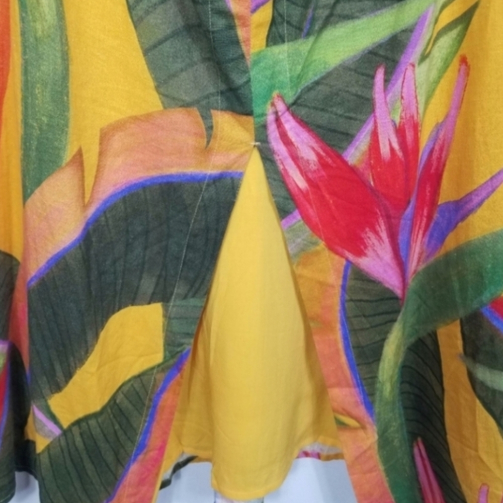 Farm Rio Dress - Yellow Garden Linen Midi Maxi Tropical Palm - Picture 7 of 10